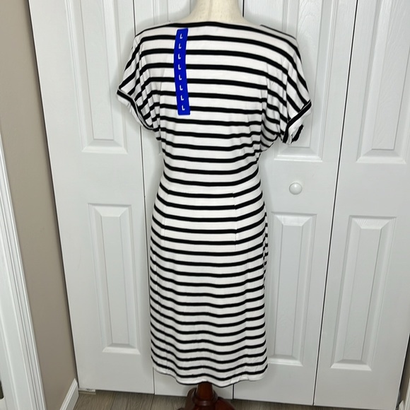 CHAPS BLACK & WHITE FAUX WRAP STRIPED DRESS, NWT - Picture 2 of 8